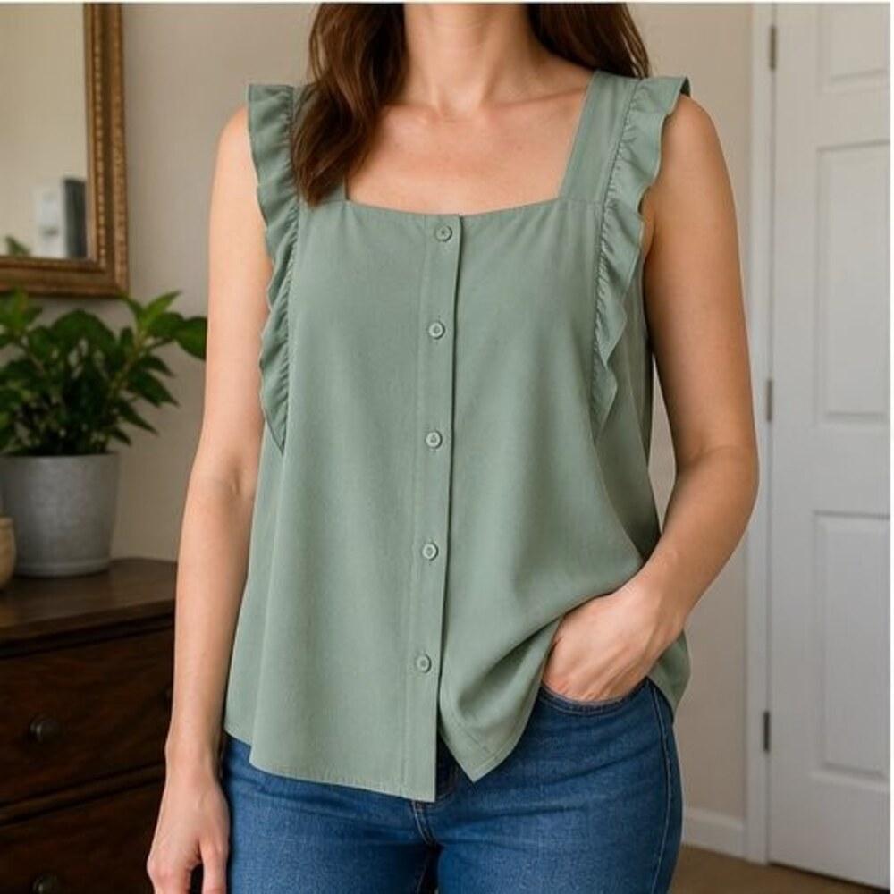 Sage Ruffle Blouse - Picture 2 of 6